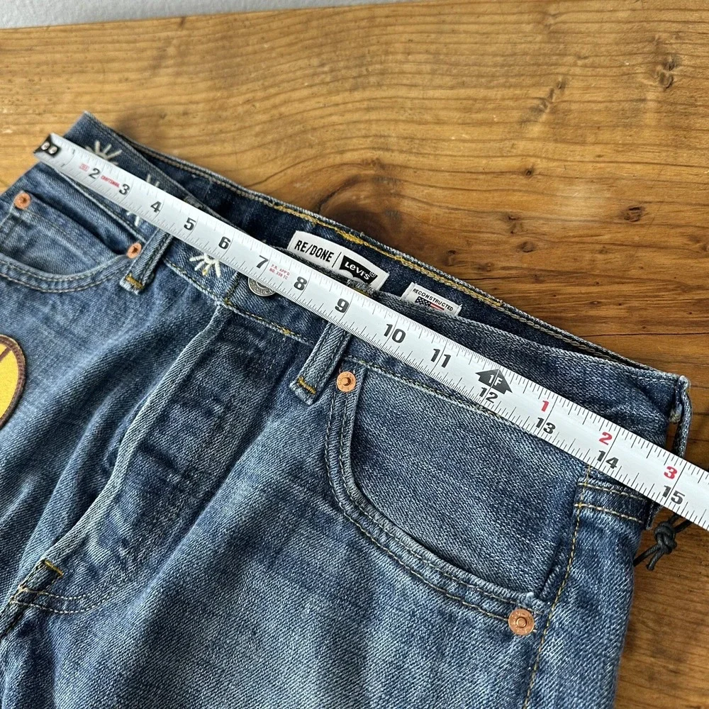 RE/DONE Levi's x Ford Jean Shorts 26 Patches Indigo Reconstructed Retail‎ $350